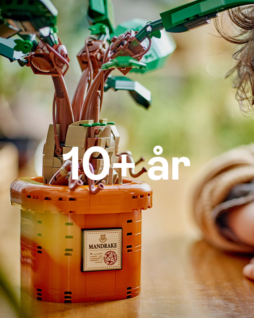 Lego Mandrake i kruka med åldersmärkning 10+ år på en bordsyta.
